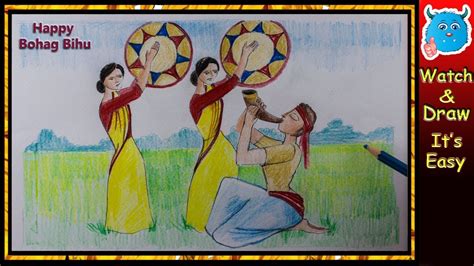 bihu related drawing|How to draw Bihu festival .